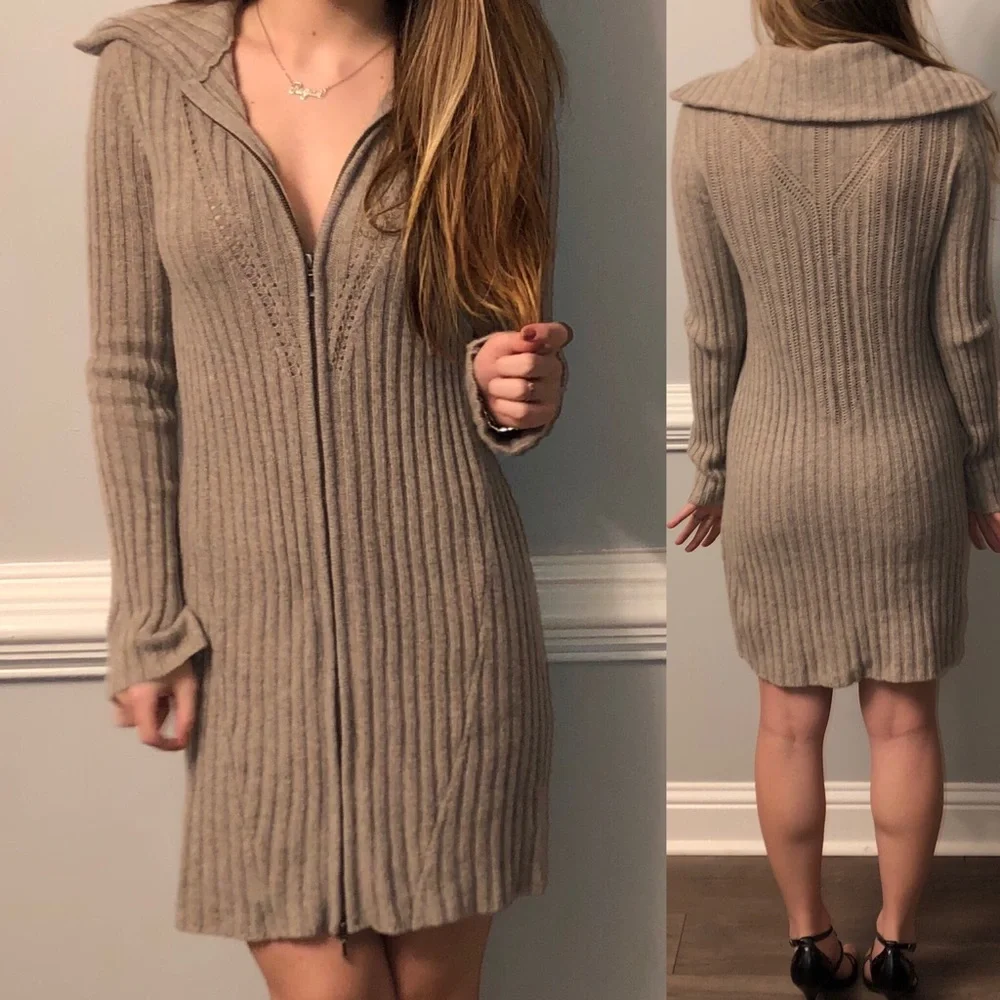 Griffen Cashmere beige long duster zip cardigan - Picture 4 of 5